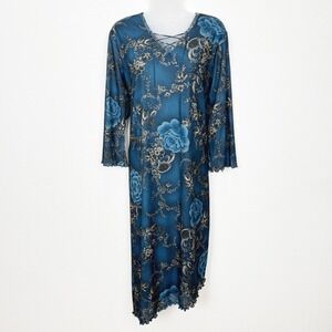 Vtg 90s Expressions Dress Womens XL* Blue Floral Y2K Whimsigoth Fairy Grunge NOS